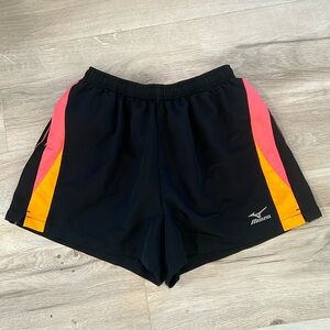Mizuno Black Athletic Shorts with Pink and Orange Accents